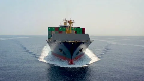 Front view of a loaded container cargo vessel Video stock 158755444