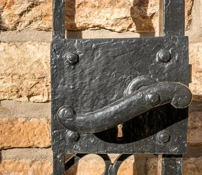 Front view on the lock made in wrought iron Stock Photos