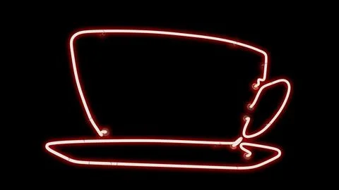 Front View of Luminous Coffee Cup Neon Sign on Black Background Ilustração Stock