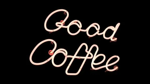 Front View of Luminous Good Coffee Neon Sign on Black Background 스톡 일러스트
