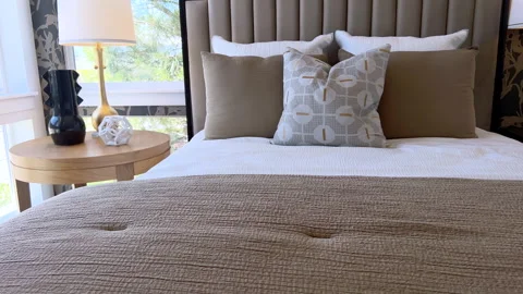 Front view of luxury bed and decor Stock Footage 314187055