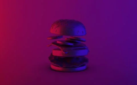 Front view of luxury style elite fast food hamburger in neon purple red and b Stock Illustration