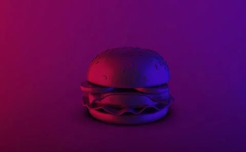 Front view of luxury style elite fast food hamburger in neon purple red and b Stock Illustration