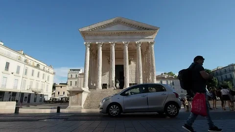 Front view of the Maison Caree, Nimes in 4k Stock Footage 96992942