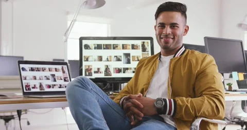 Front view of man in creative office Stock Footage 340007669