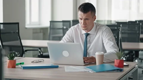 Front view manager looking on display computer Stock Footage 207481516