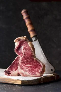 Front view meat with cleaver Stock Photos