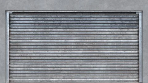 Front View of Metal Rolling Shutter in Concrete Wall Stock Illustration
