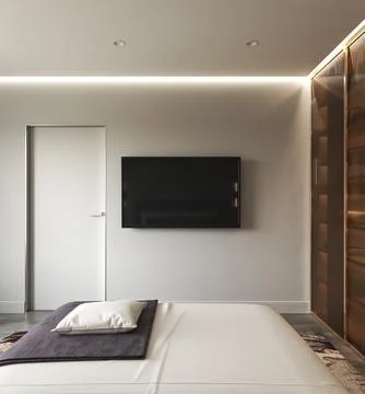 Front view minimal modern luxury interior. Design bedroom with bed. Mockup empty Stock Illustration