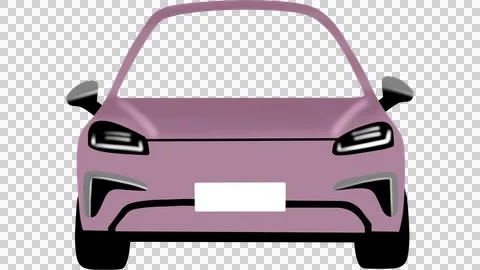 Front View Minimalist Pink Car Illustration - Vector Graphic Stock Illustration