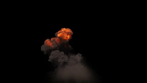 Front view of Missile Strike with side debris and dust from the ground on black Vídeos de archivo 332651207