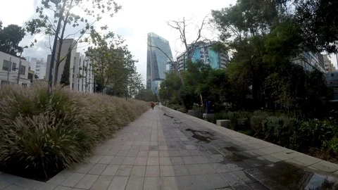 Front view of the Mixcoac linear park. Stock Footage 114123233