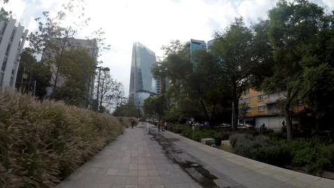 Front view of the Mixcoac linear park. Stock Footage 114124293