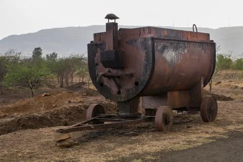 Front view of a mobile tar or bitumen melting furnace used in road constructi Stock Photos