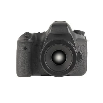 Front view of modern DSLR camera isolated on a white background Stock Photos