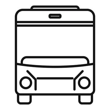 Front view of modern electric city bus driving on city street line icon Stock Illustration