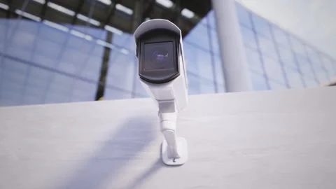 Front View of Modern White CCTV Security Camera Pointing Directly at the Camera. Stock Footage 339373142
