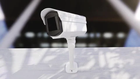 Front View of Modern White CCTV Security Camera Pointing Directly at the Camera. Stock Footage 339373144