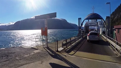 Front view of motorhome loading on ferry in Geiranger Norway 動画素材 90483753