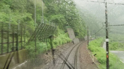 Front View of a Moving Train in the Mountain in Japan Stock Footage 105414825