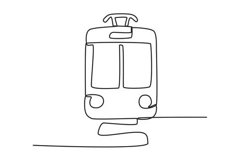 Front view of a moving tram Ilustración de archivo