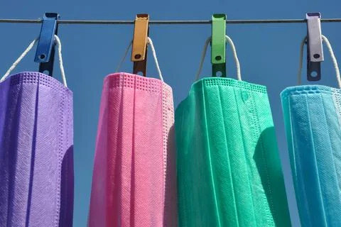 Front view of multi colored surgical face mask (Disposable mask) Foto stock