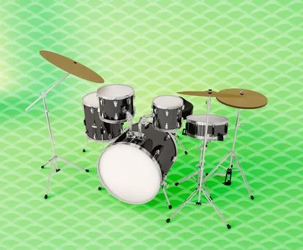 Front view of a musical drum set on a clear background Stock Illustration