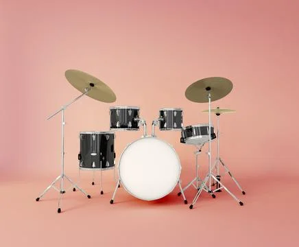 Front view of a musical drum set on a clear background Stock Photos