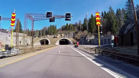 Front view of Norway highway road entering tunnel 動画素材 90359539
