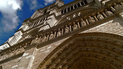 Front view of Notre Dame de Paris, panning, UHD quality Stock Footage 41462353