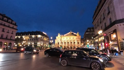 Front View Of The Old Garnier Opera House In Paris By Night. Stock Footage 238630748