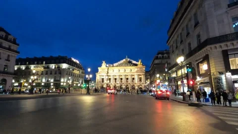 Front View Of The Old Garnier Opera House In Paris By Night, France Stock Footage 238630765