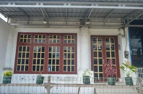 The front view of an old house left over from the Dutch colonial era in Ind.. Stock Photos