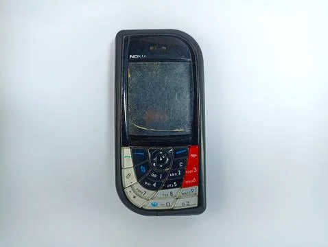 Front view of an old original Nokia 7610 cell phone on a white background Stock Photos