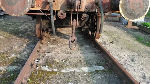 Front view of old, rusty steam locomotive Video stock 133422236