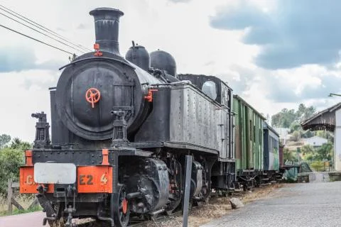 Front view of old train with dramatic sky Stock Photos