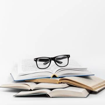 Front view open books with glasses Resolution and high quality beautiful photo Stock Photos