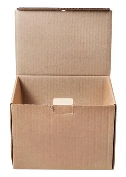 Front view of open cardboard box isolated front view of open cardboard box... Stock Photos