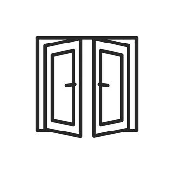 Front view open double doors color line icon. Isolated vector element. Stock Illustration