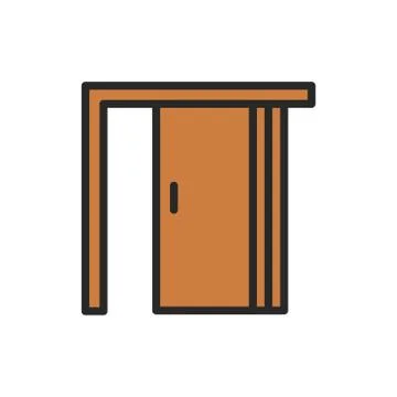 Front view open folding doors color line icon. Isolated vector element. Stock Illustration