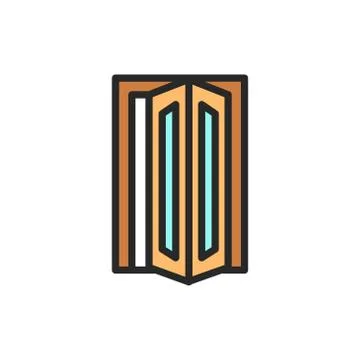 Front view open folding doors color line icon. Isolated vector element. Stock Illustration