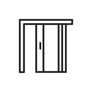 Front view open folding doors color line icon. Isolated vector element. Stock Illustration