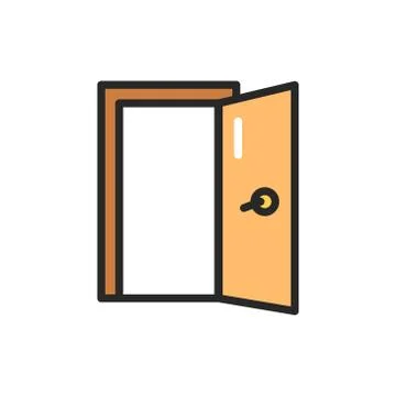 Front view open interroom door color line icon. Isolated vector element. Stock Illustration