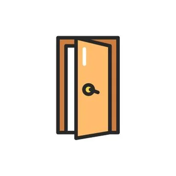 Front view open interroom door color line icon. Isolated vector element. Stock Illustration
