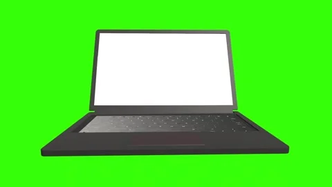 Front View Open Laptop Animation on Bright Green Chroma Background Vidéo 341592771