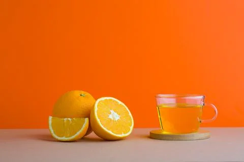 A front view of orange decorated with tea Stock Photos