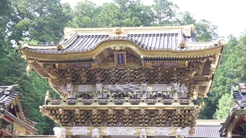 Front View of the Ornate Yomeimon Gate at Nikko Toshogu Shrine, Japan Stock Footage 344927110