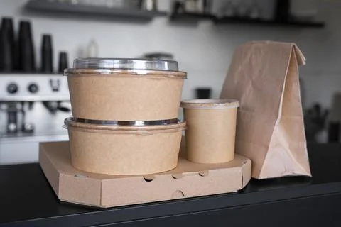 Front view packed food prepared takeaway Stock Photos