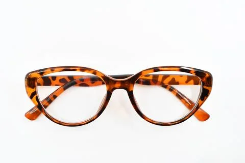 Front view of a pair of women's glasses with a leopard print frame 写真素材