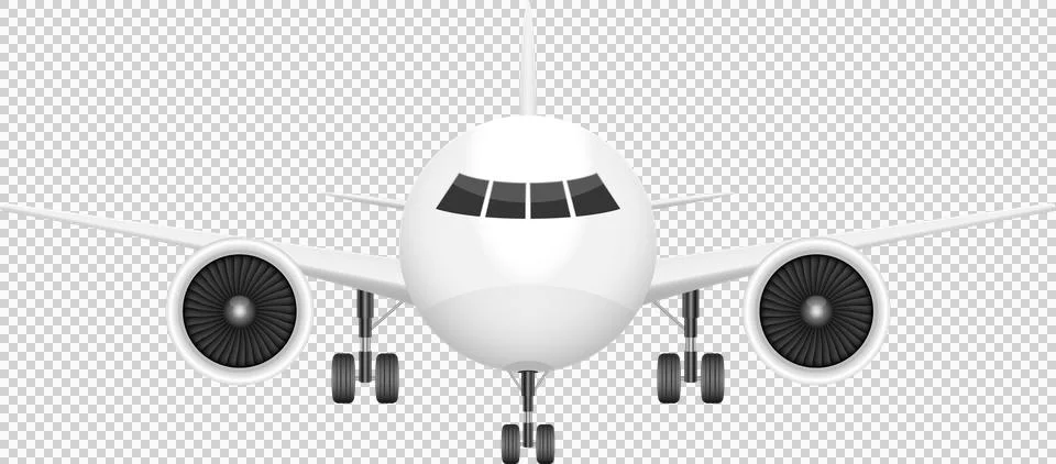 Front view of a passenger plane showcasing its powerful engines, wings, and.. Stock Illustration